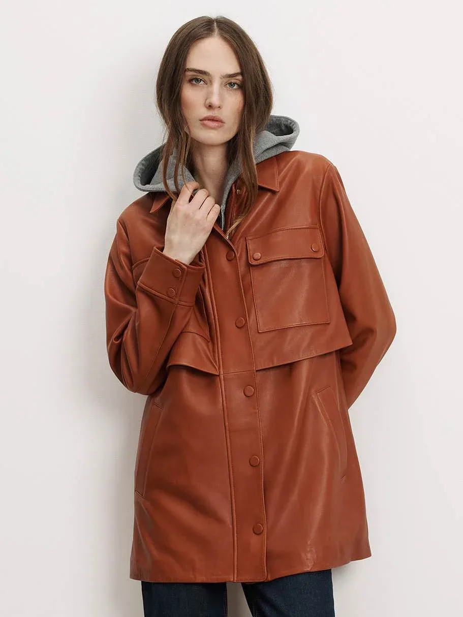 Liora Leather Utility Dickey Coat by Veronica Beard
