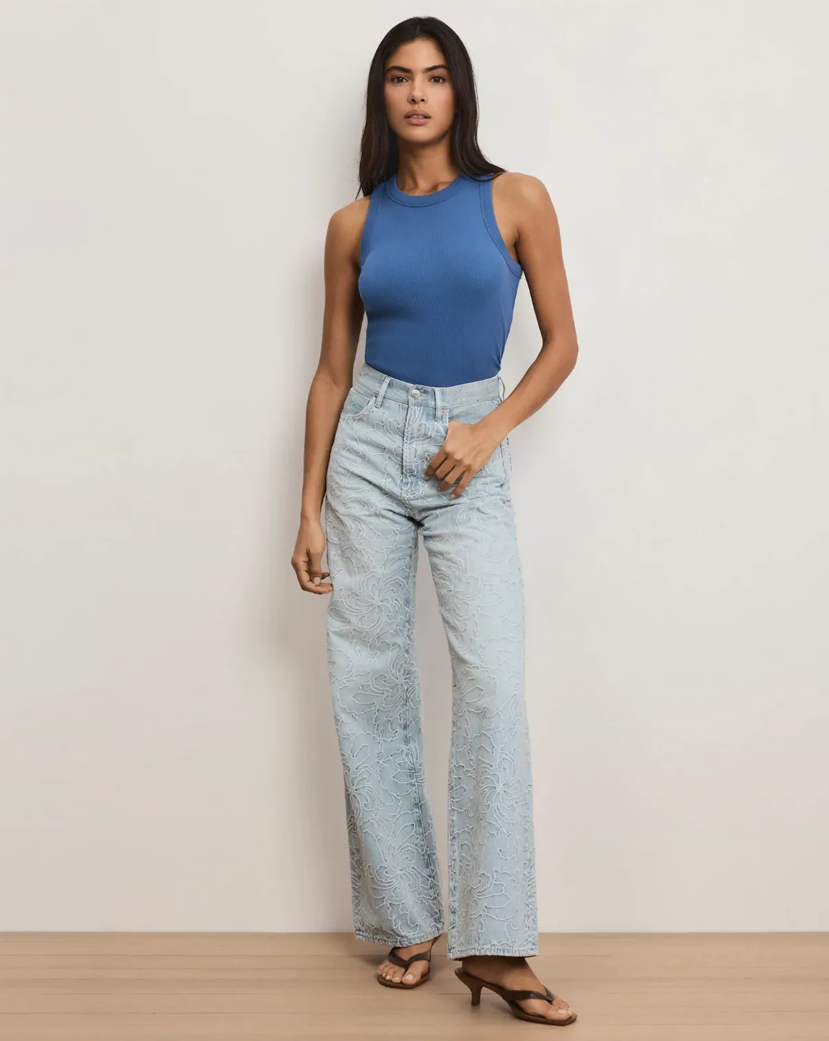 Taylor Embroidered Wide-Leg Jean by Veronica Beard