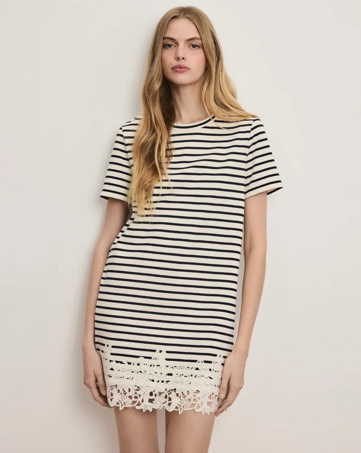 Rhue Striped Lace-Hem Mini Dress by Veronica Beard