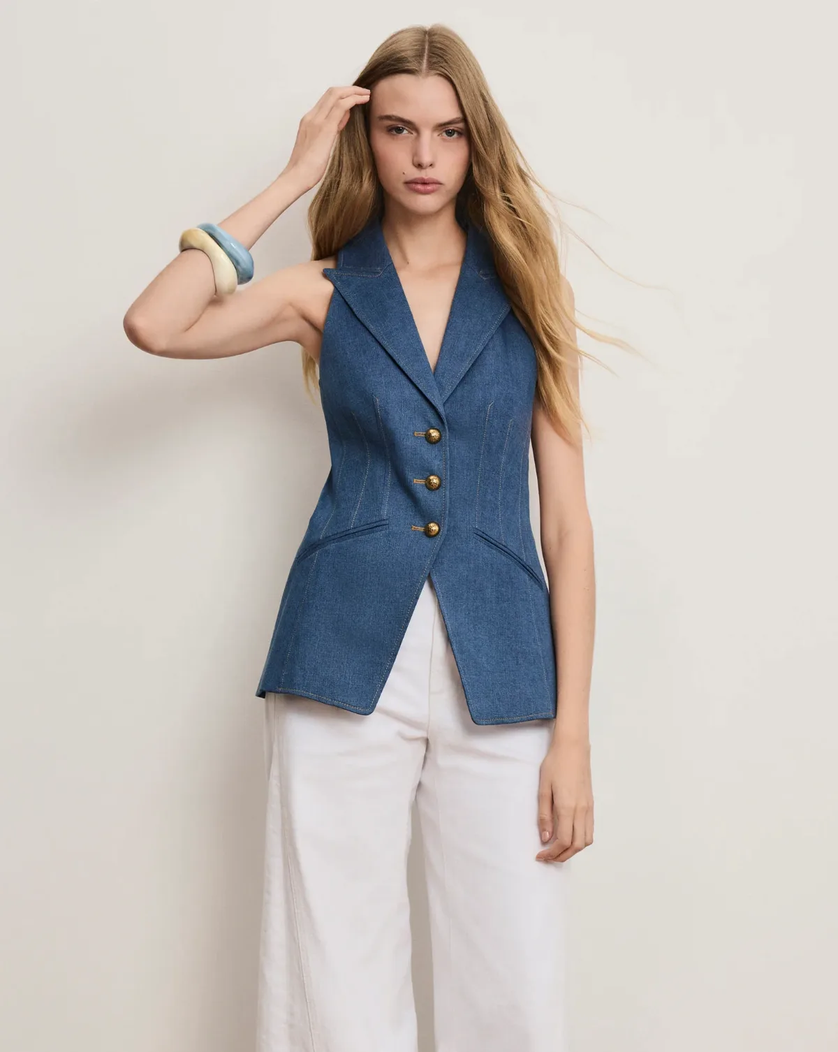 Costa Denim Vest by Veronica Beard
