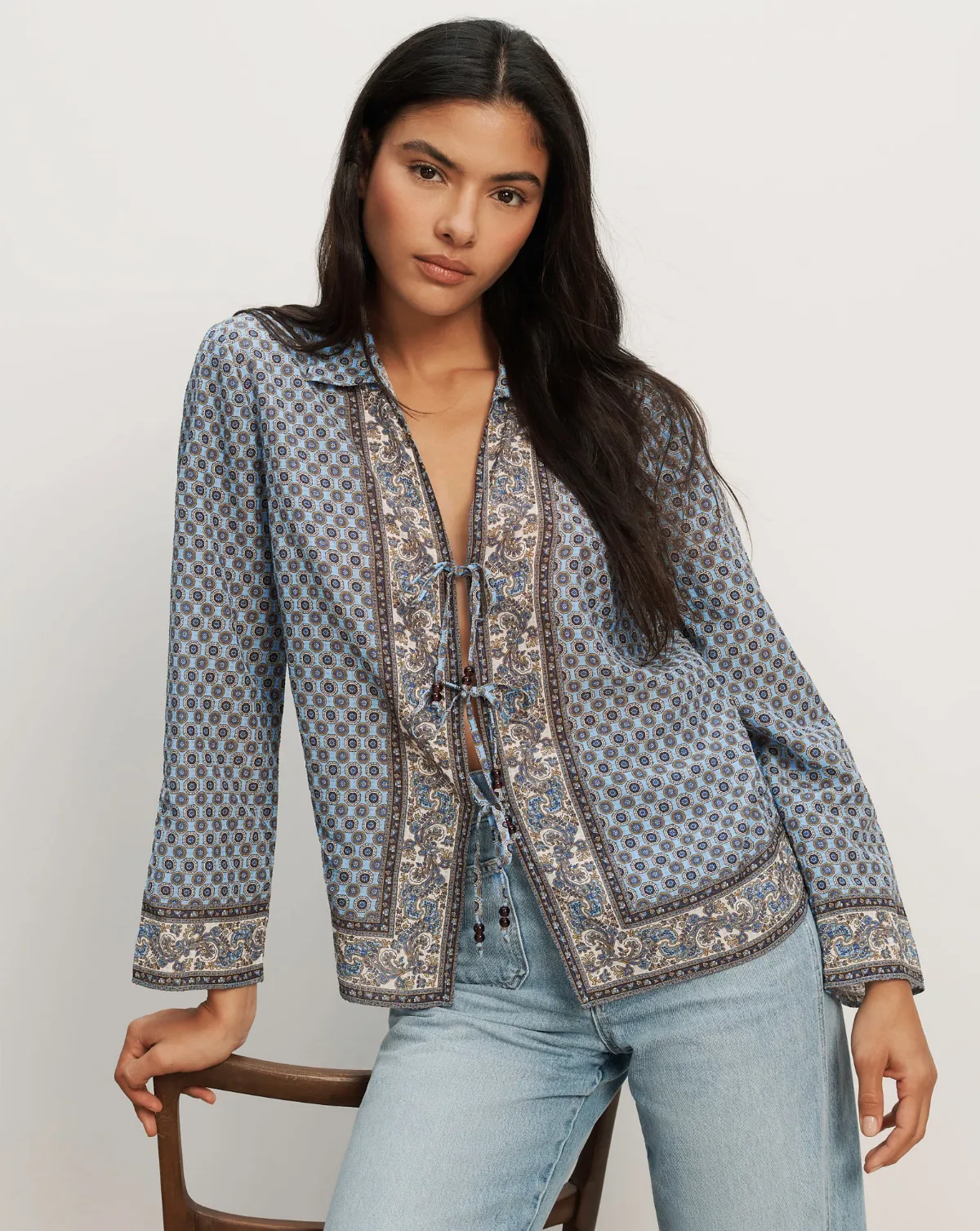 Eva Scarf-Print Blouse by Veronica Beard