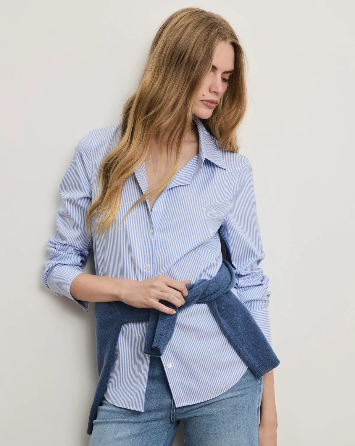 Amelia Striped Button-Down Shirt by Veronica Beard