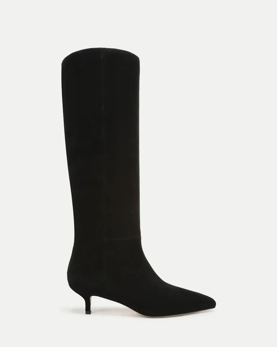 Lisa Kitten-Heel Boot Black Suede by Veronica Beard