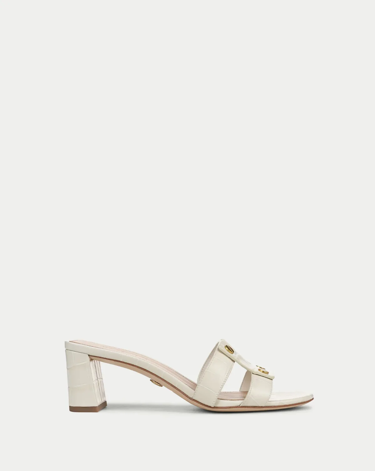 Via Croc-Embossed Mid-Heel Sandal by Veronica Beard