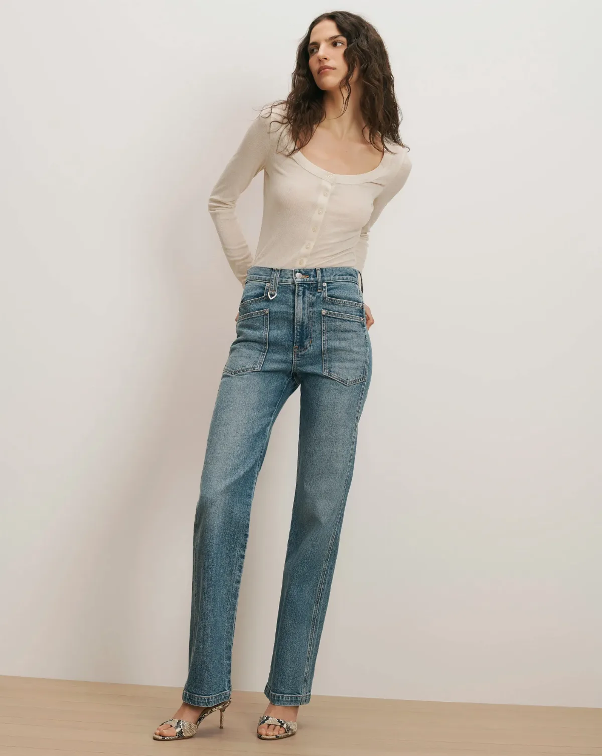 Dylan Patch-Pocket Straight-Leg Jean by Veronica Beard