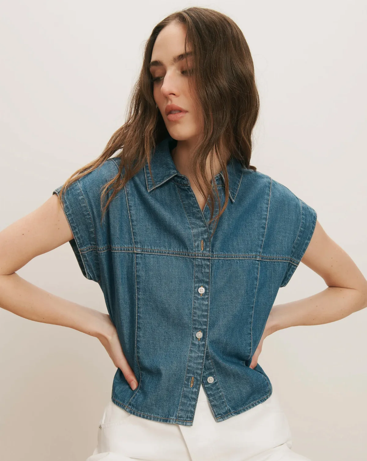 Nestor Chambray Button-Down Shirt by Veronica Beard