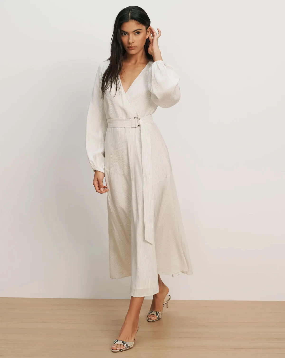 Seneca Bishop-Sleeve Midi Dress by Veronica Beard