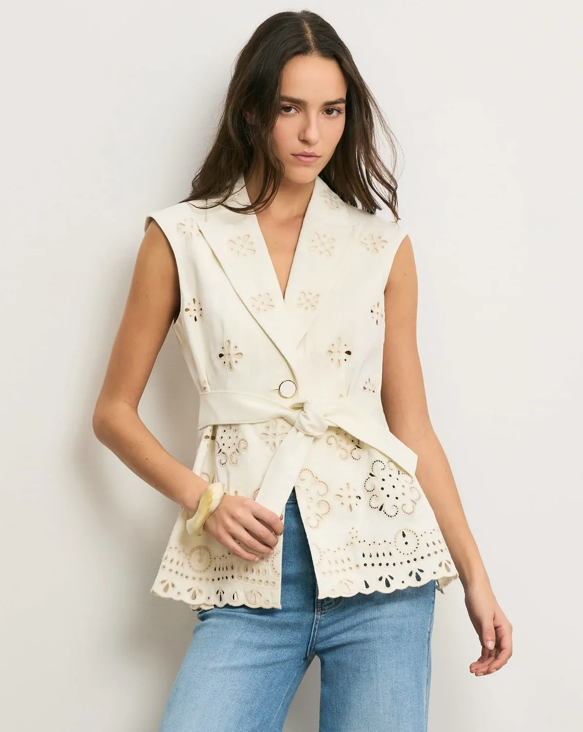 Townes Eyelet Vest Dove White by Veronica Beard