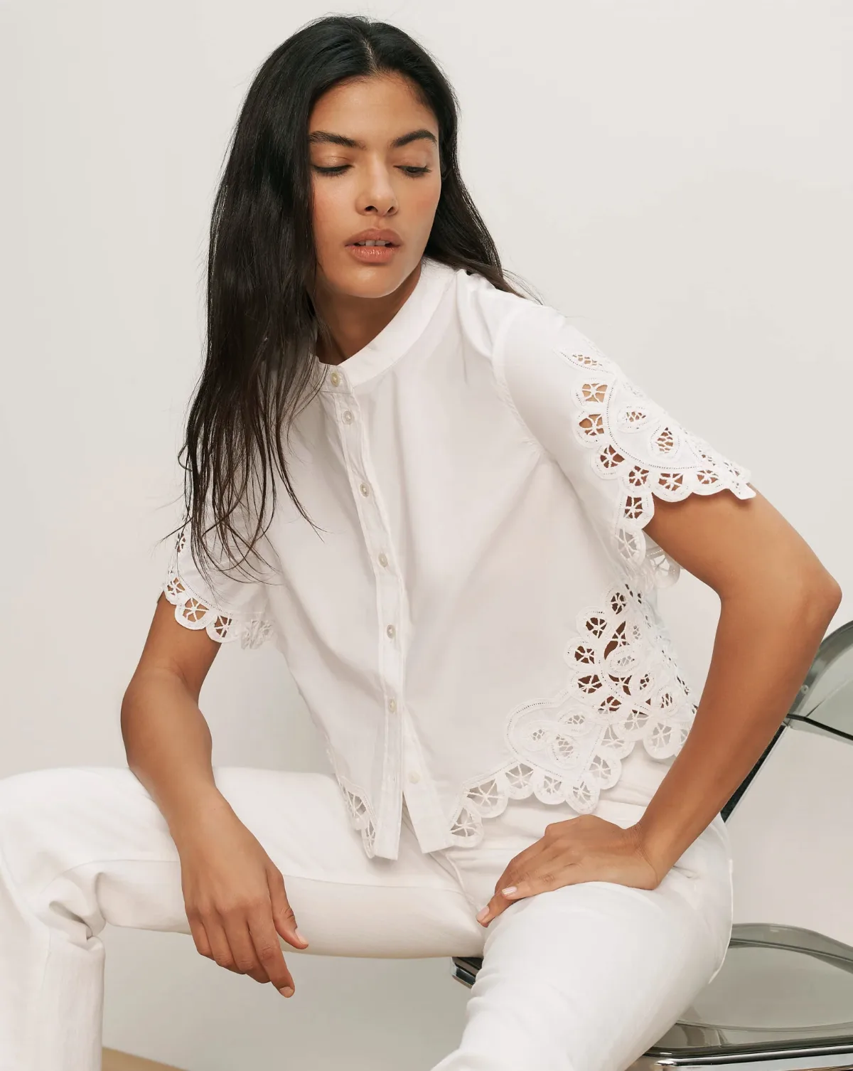 Aleck Lace Button-Down Shirt by Veronica Beard