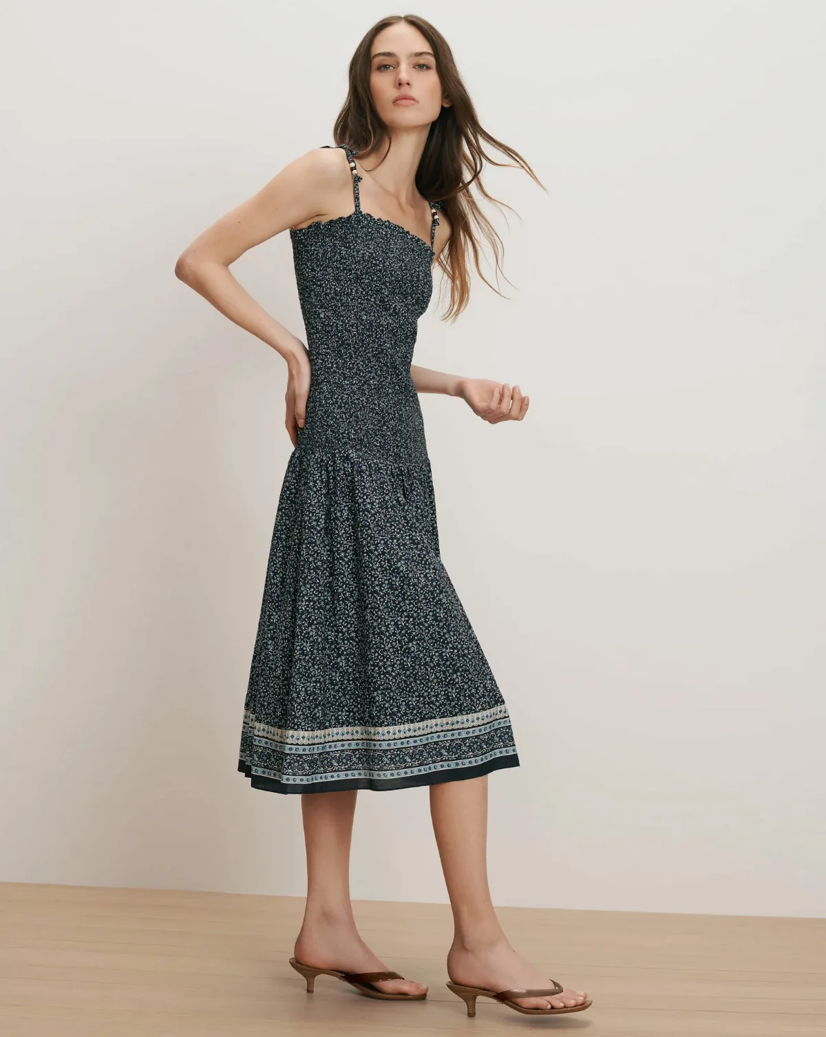 Marietta Smocked Midi Dress by Veronica Beard