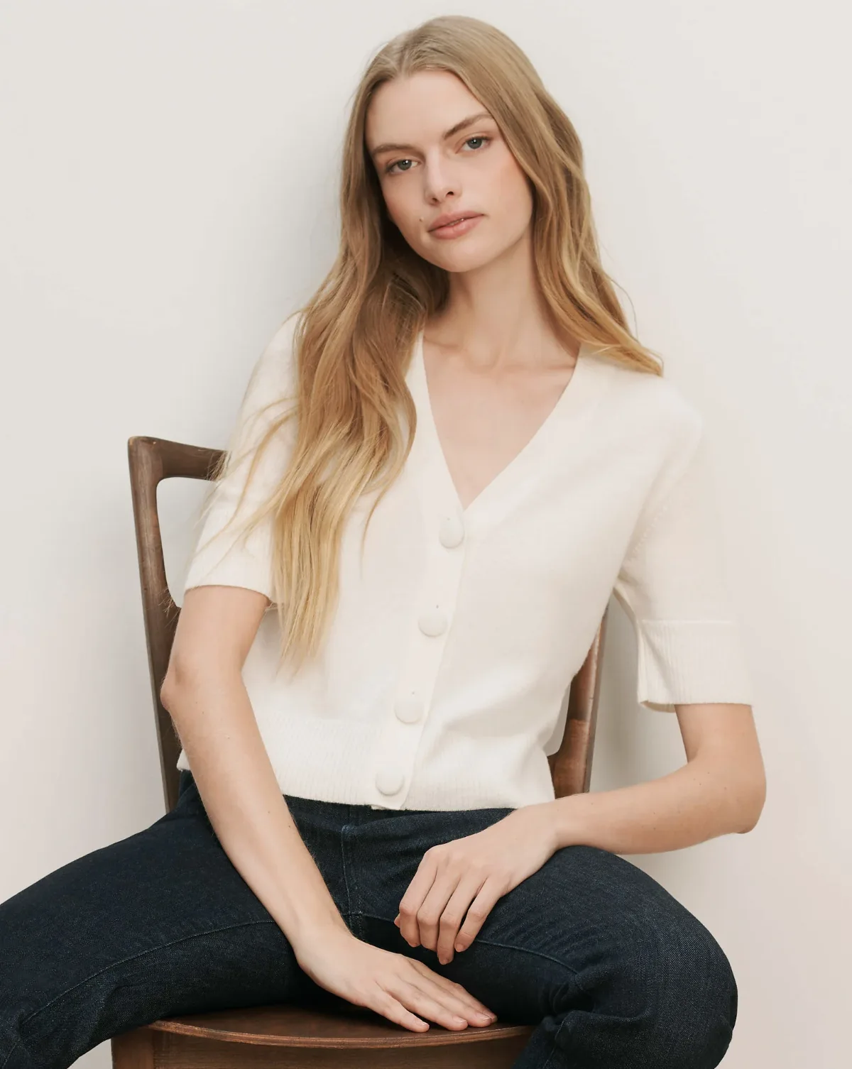 Solene Short-Sleeve Cashmere Cardigan by Veronica Beard