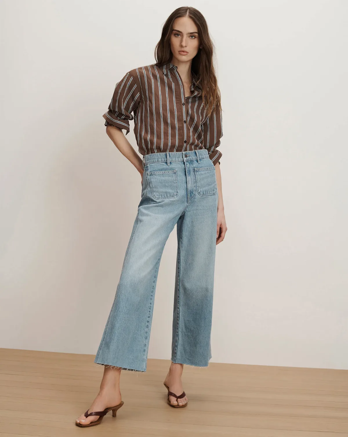 Taylor Cropped Patch-Pocket Wide-Leg Jean by Veronica Beard