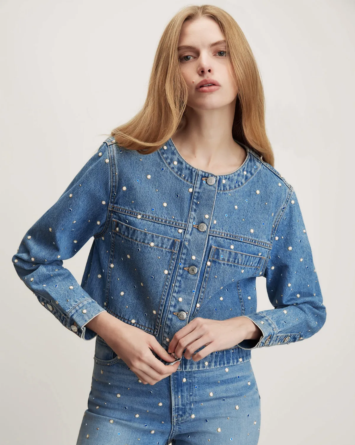 Lowry Embellished Denim Jacket by Veronica Beard