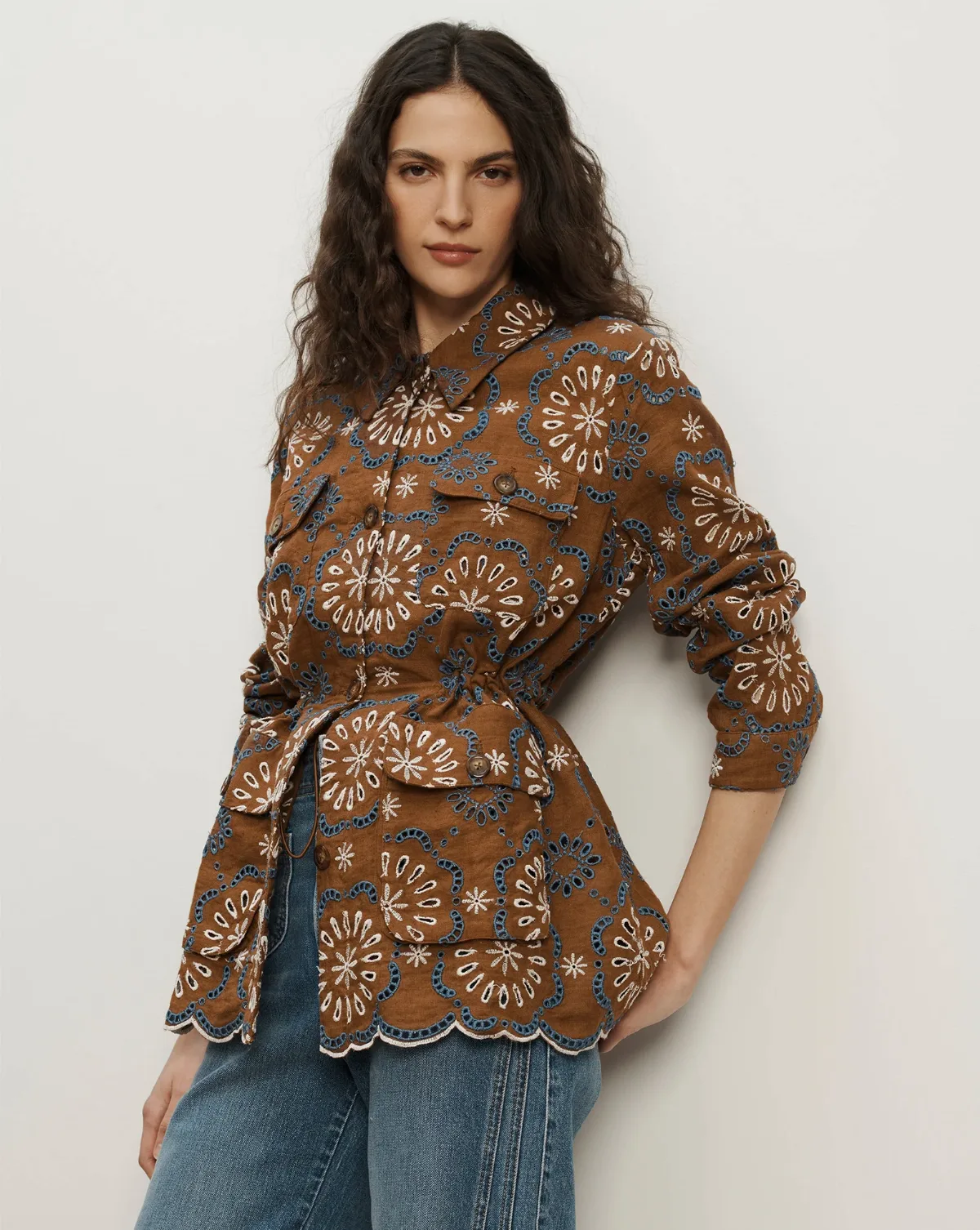 Kiki Linen Eyelet Jacket by Veronica Beard