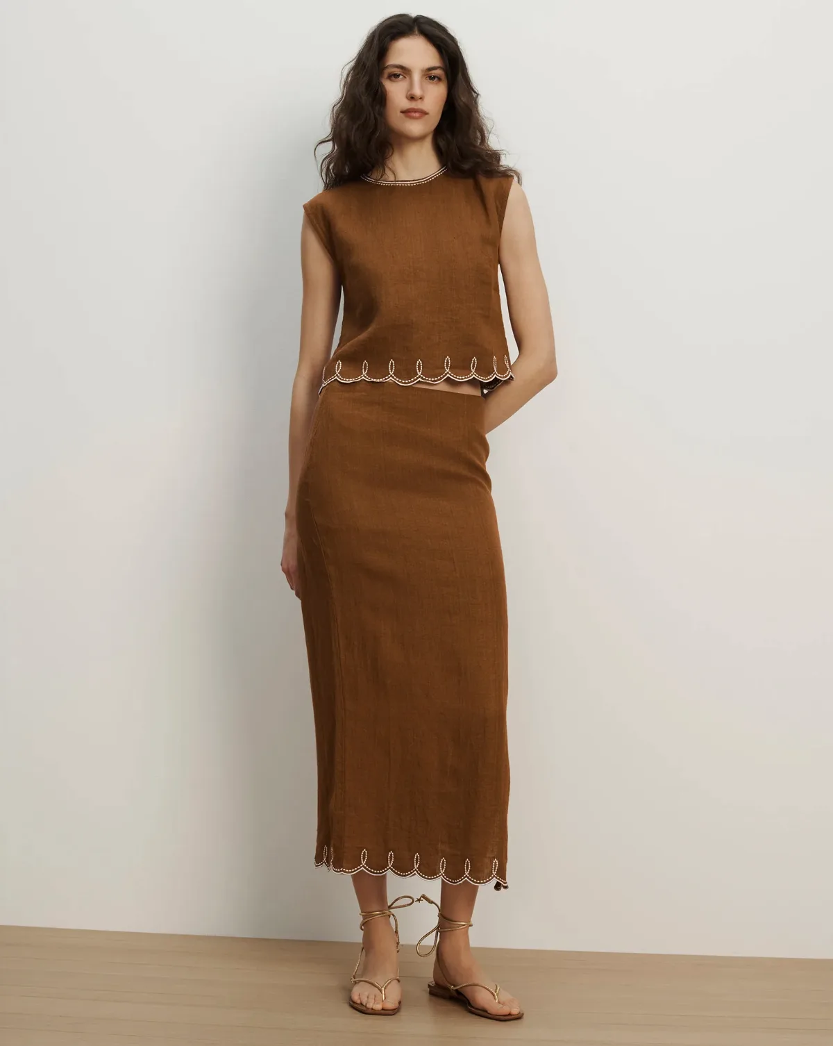 Malou Linen Midi Skirt by Veronica Beard