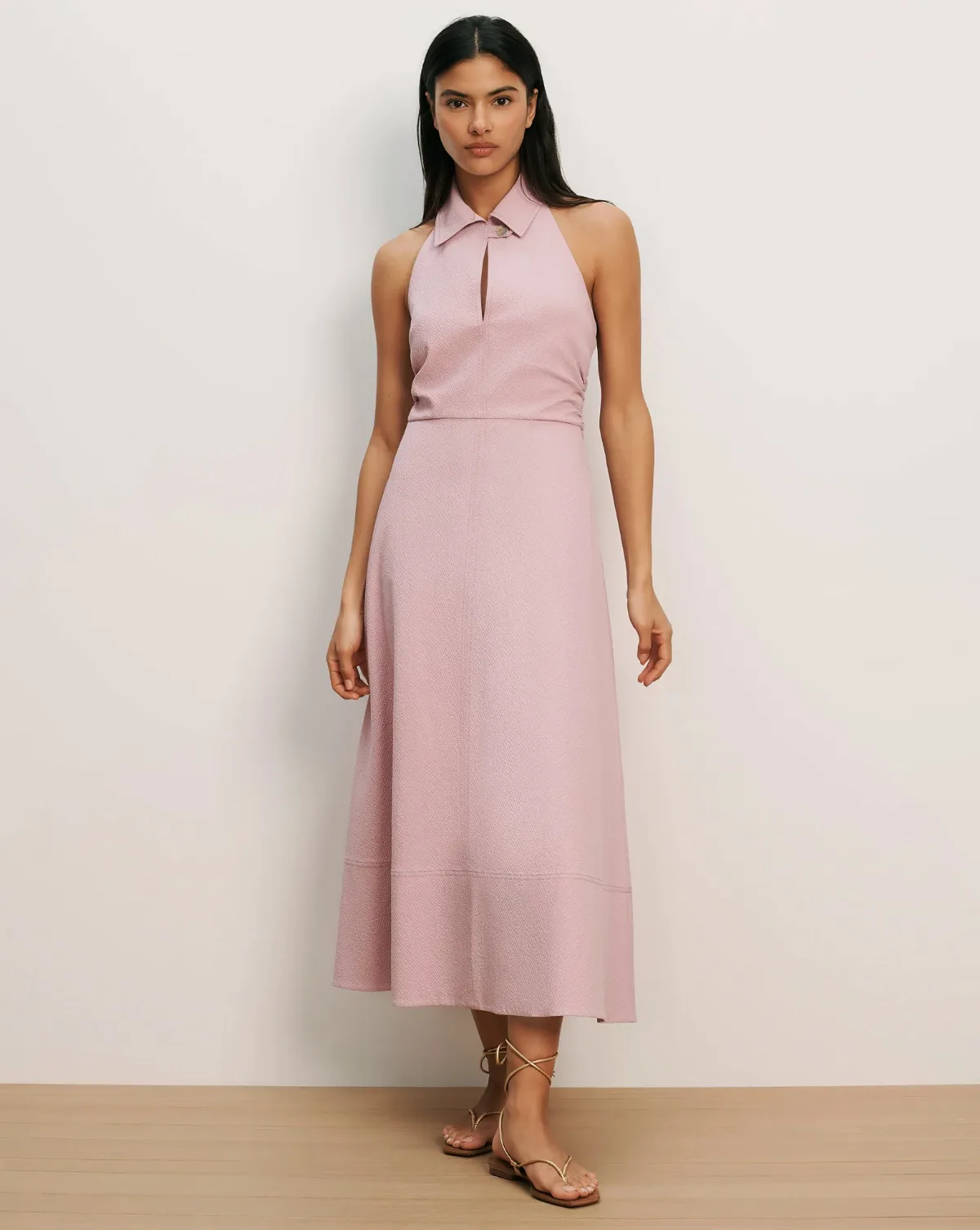 Mackey Seersucker Halter Midi Dress by Veronica Beard