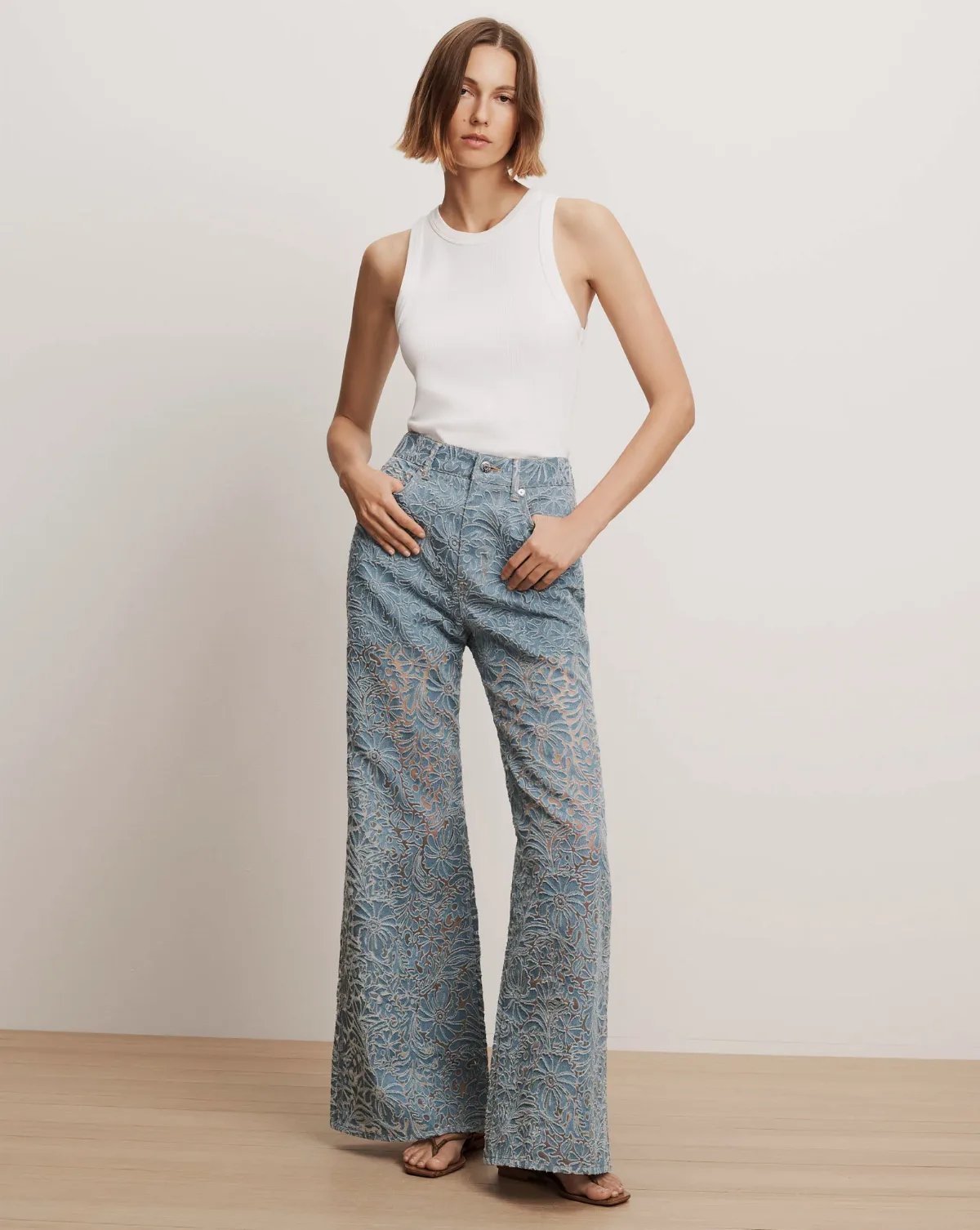 Taylor Burnout Wide-Leg Jean by Veronica Beard
