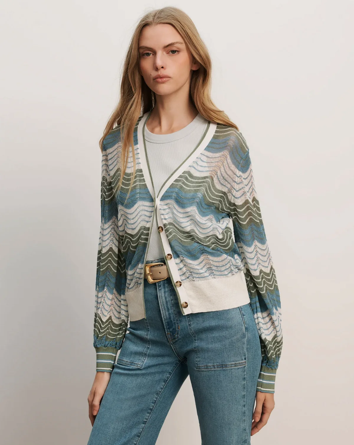 Laurinor Linen-Blend Cardigan by Veronica Beard