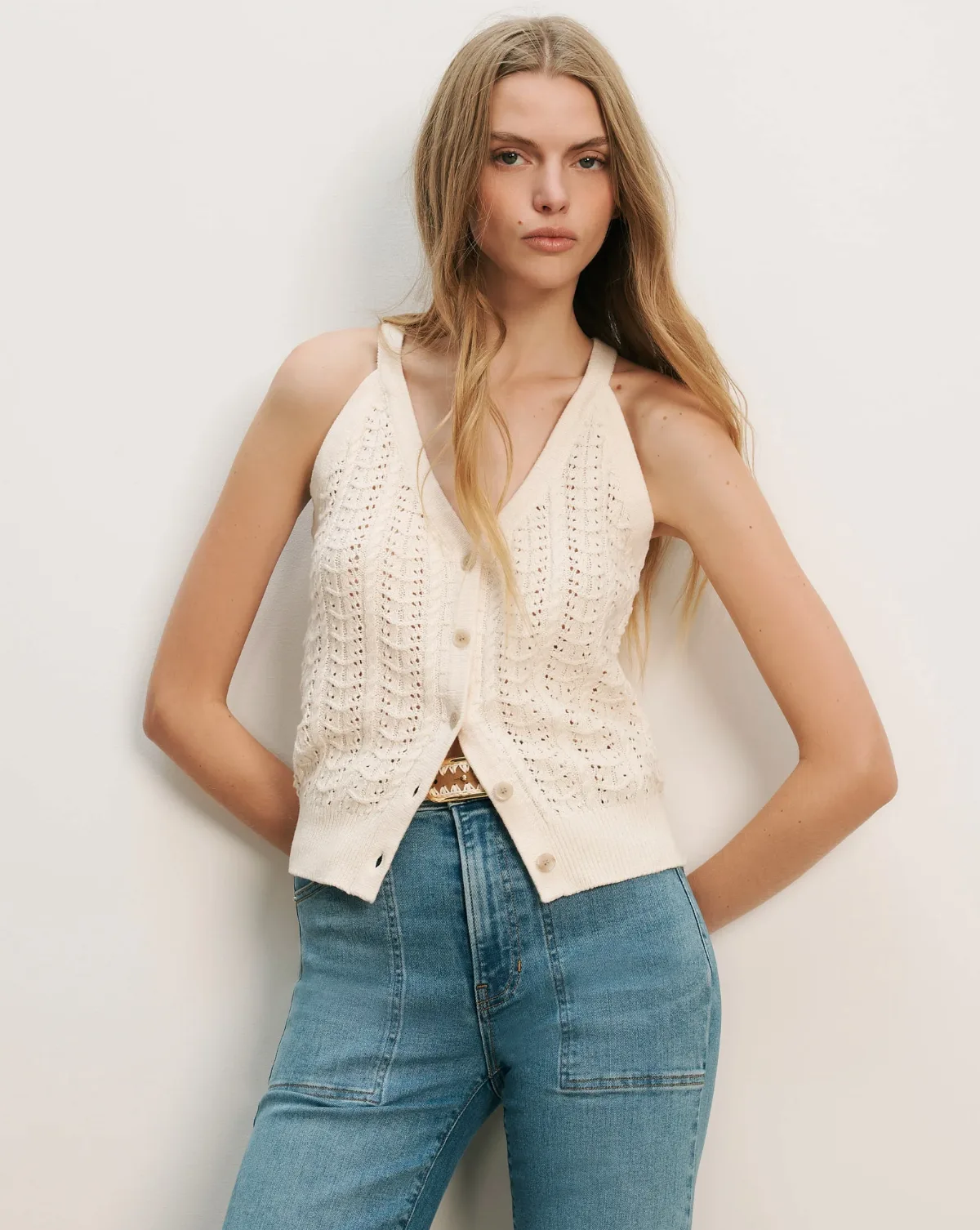 Leonora Pointelle Tank Top by Veronica Beard