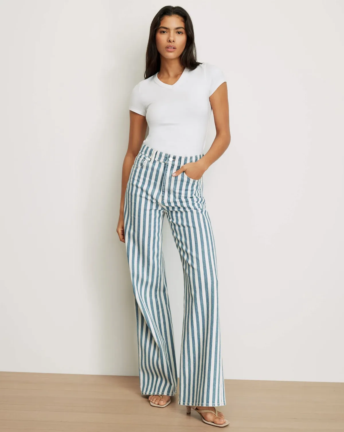 Taylor Striped Wide-Leg Jean by Veronica Beard