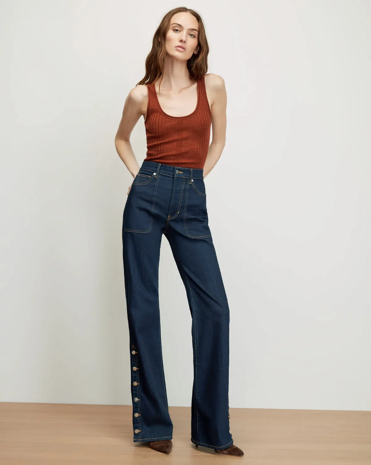 Crosbie Slim Wide-Leg Button-Seam Jean by Veronica Beard