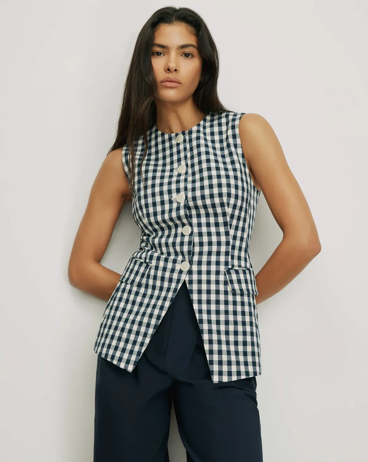 Lois Gingham Vest by Veronica Beard