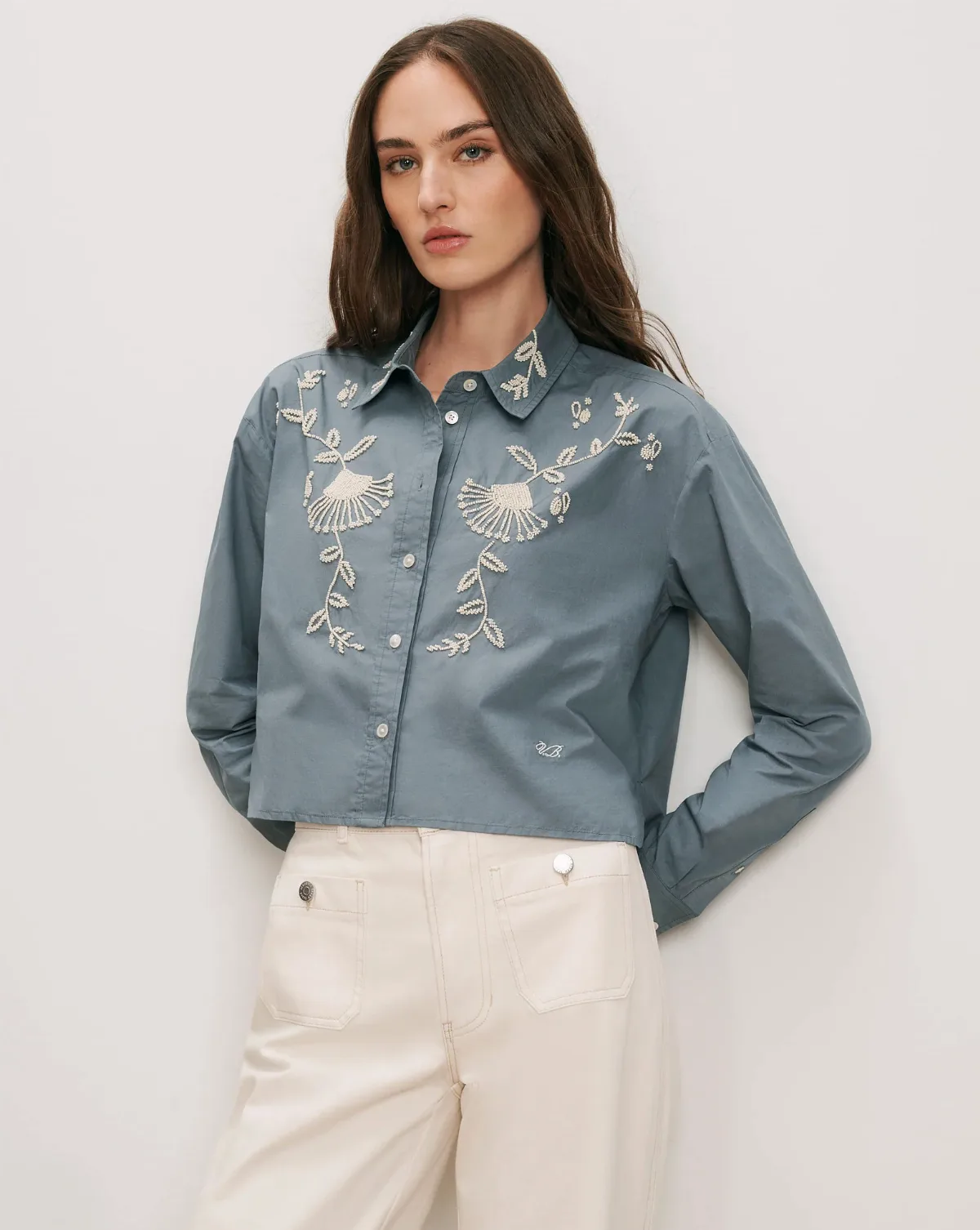 Aderes Beaded Button-Down Shirt by Veronica Beard