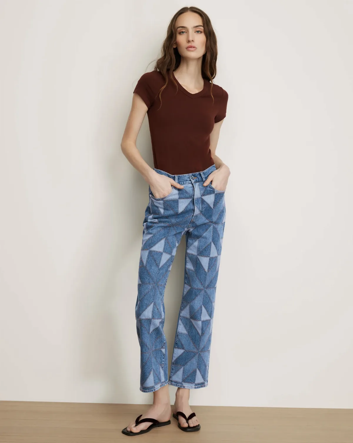 Dylan Quilt-Print Straight-Leg Jean by Veronica Beard
