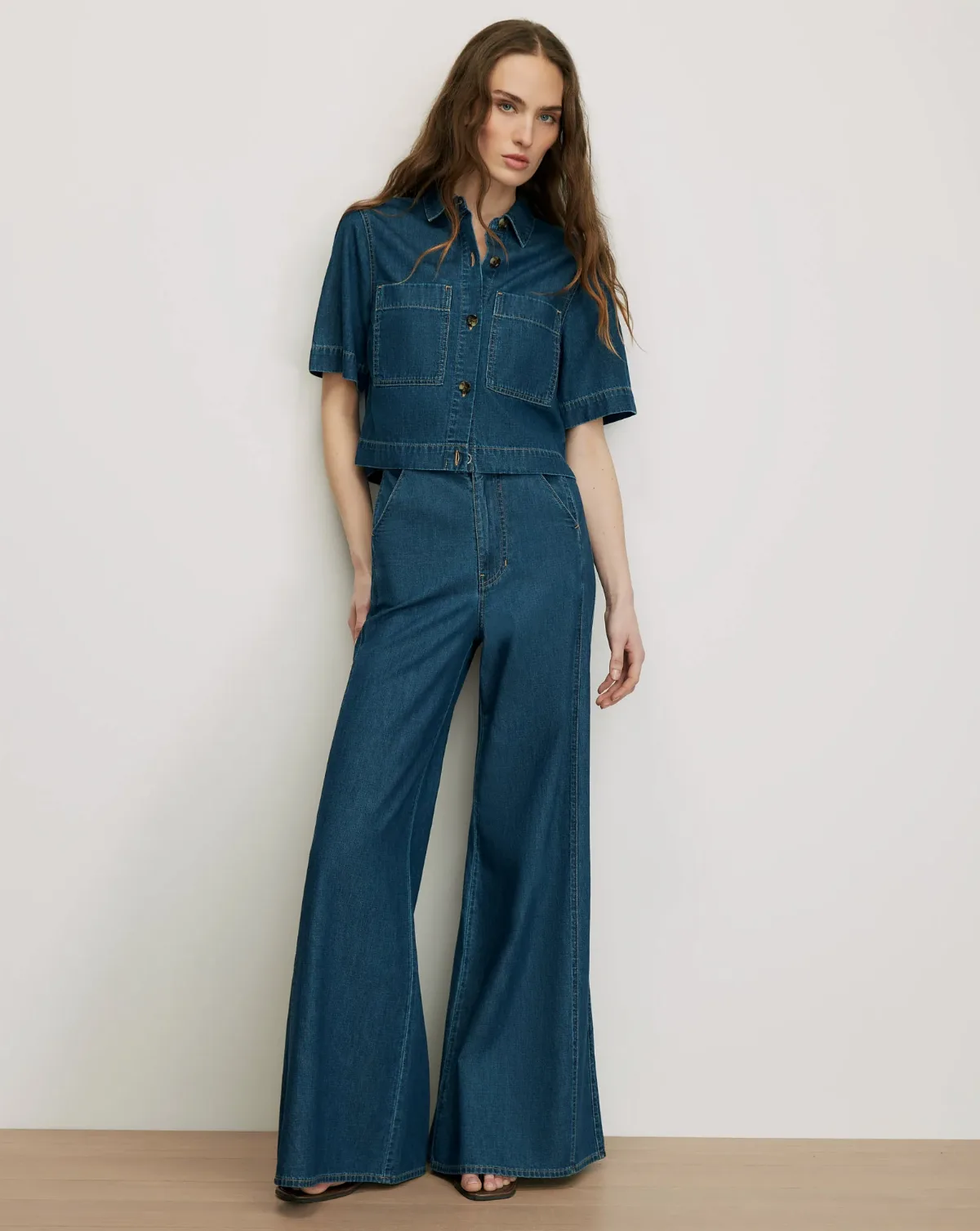 Digby Wide-Leg Chambray Pant by Veronica Beard