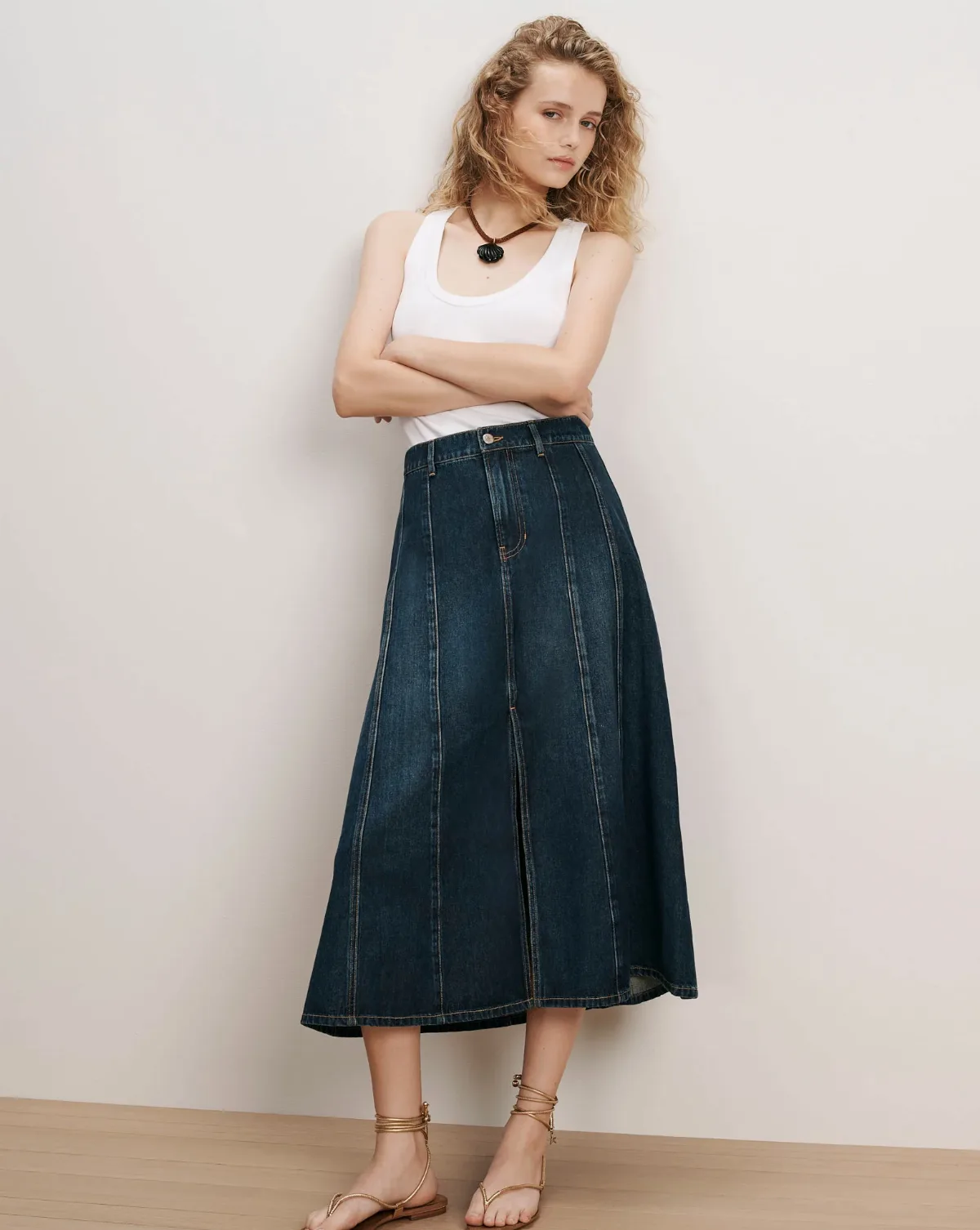 Nasreen Denim Midi Skirt by Veronica Beard