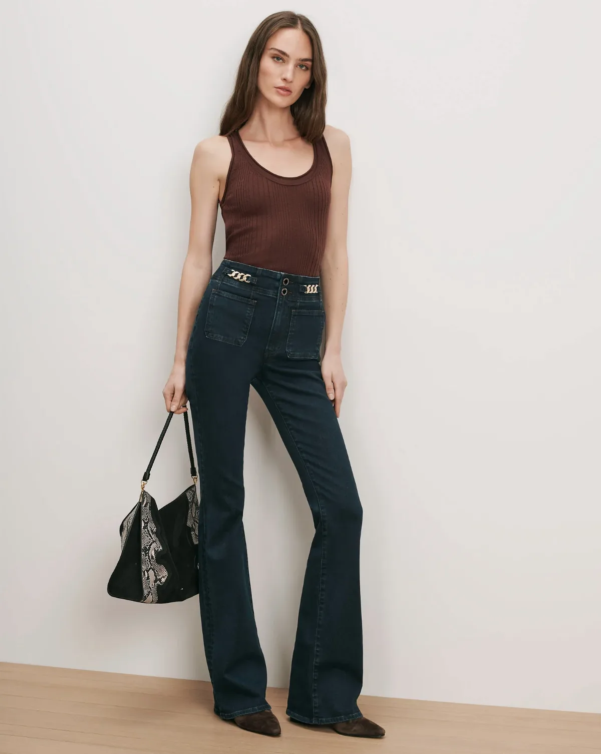 Beverly Skinny-Flare Chain-Detail Jean by Veronica Beard