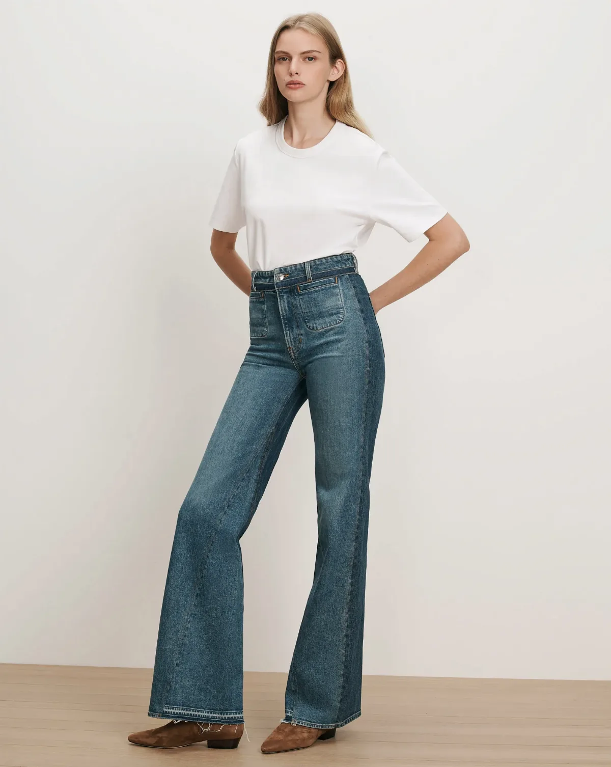 Crosbie Color-Block Slim Wide-Leg Jean by Veronica Beard