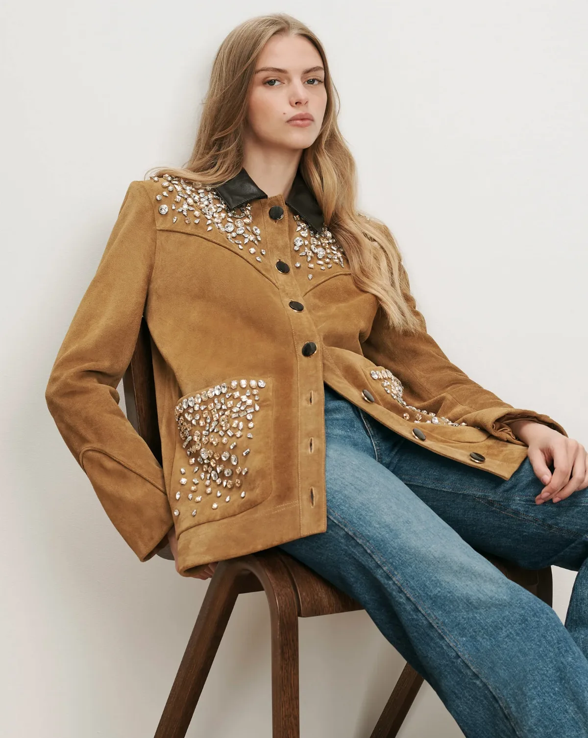 Shannon Suede Embellished Jacket by Veronica Beard