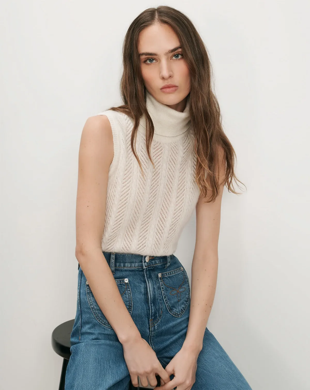 Mazzy Pointelle Sleeveless Sweater by Veronica Beard