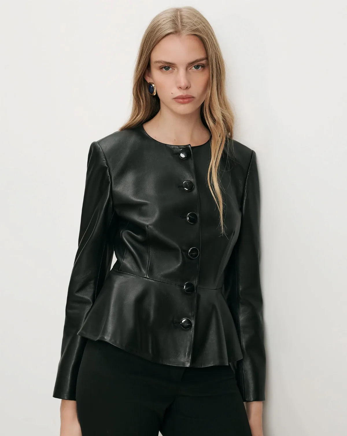 Quinn Leather Peplum Jacket by Veronica Beard