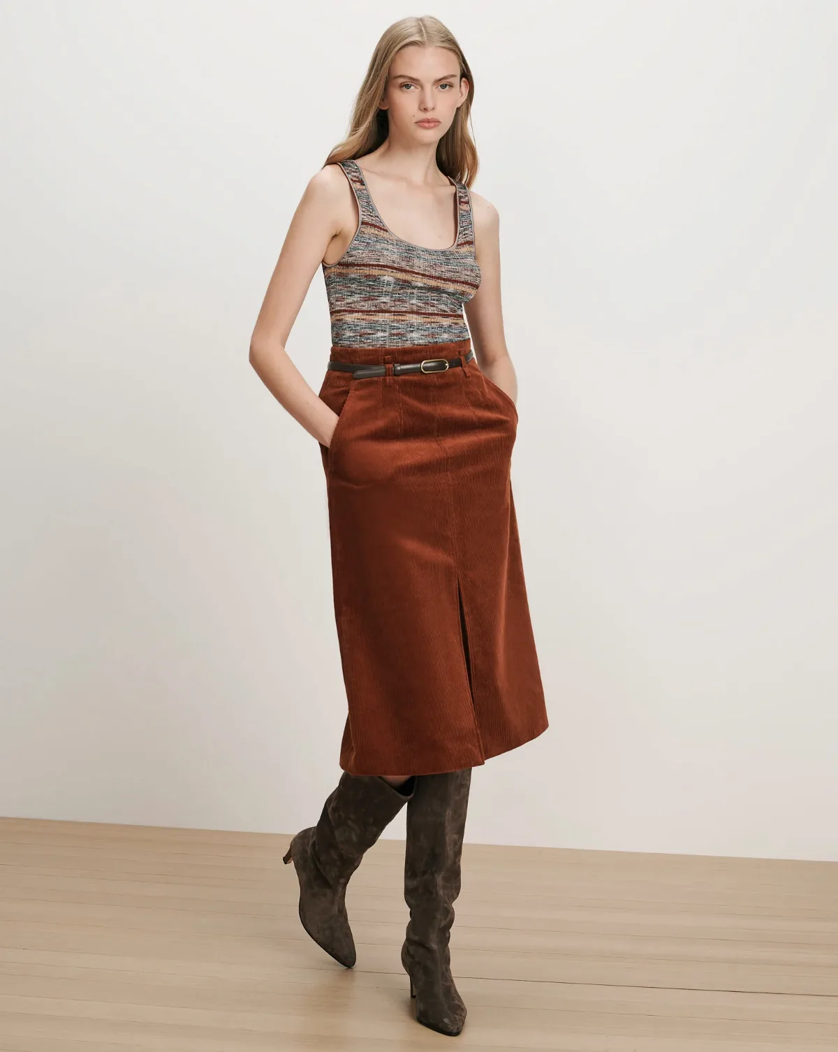 Alexie Corduroy Midi Skirt by Veronica Beard