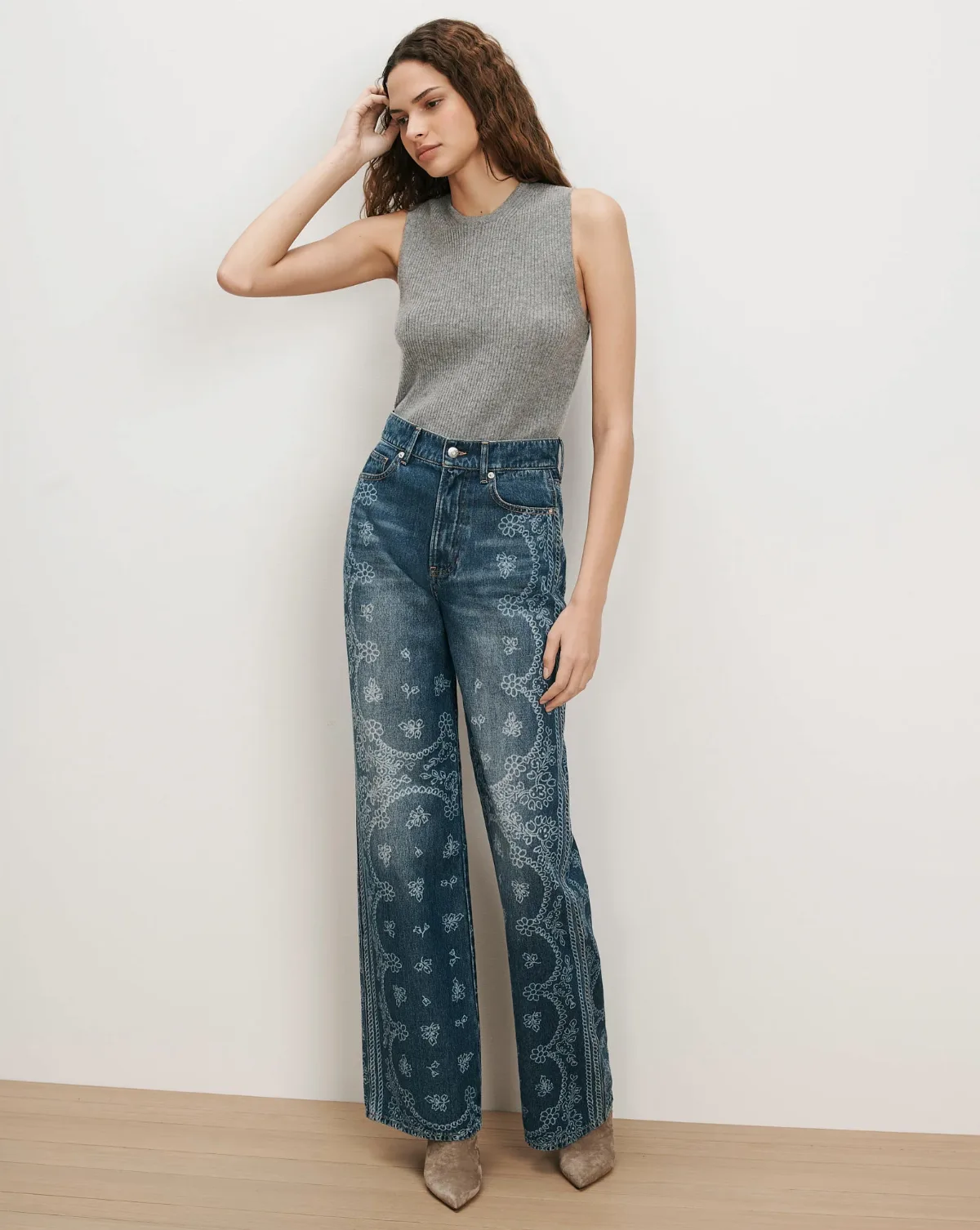 Taylor Bandana Wide-Leg Jean by Veronica Beard