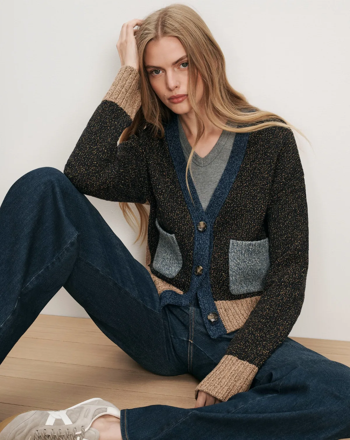 Josiane Color-Block Cardigan by Veronica Beard