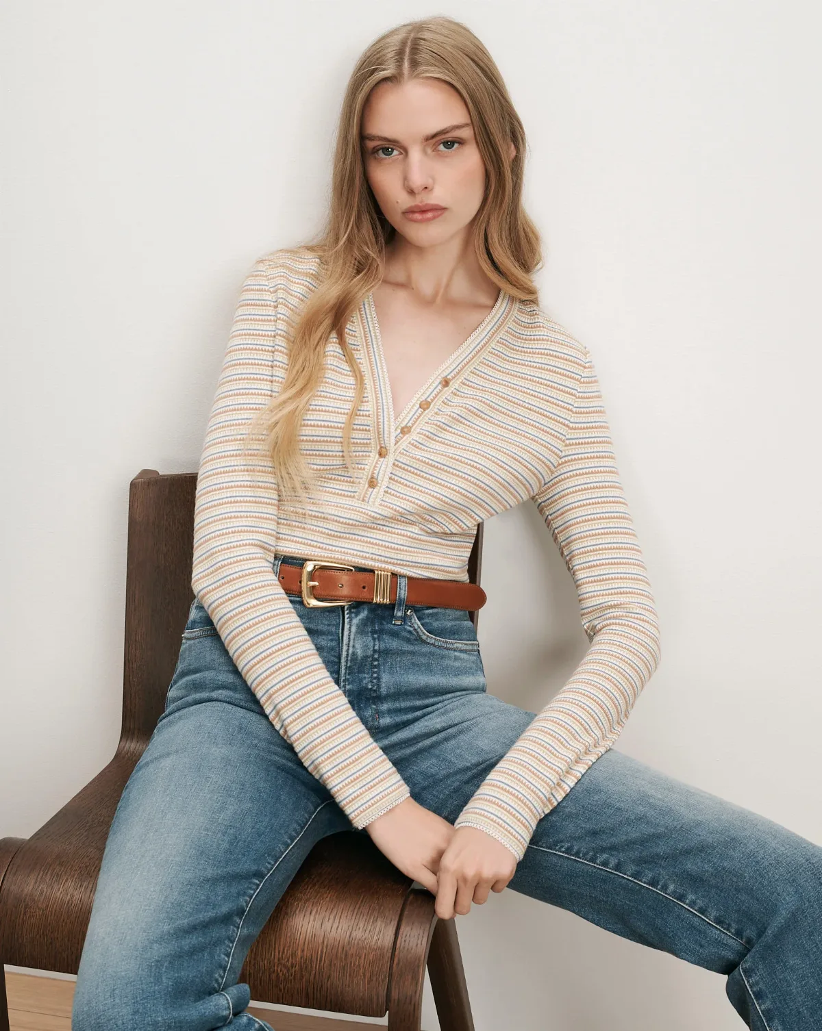 Faelan Striped Henley Shirt by Veronica Beard