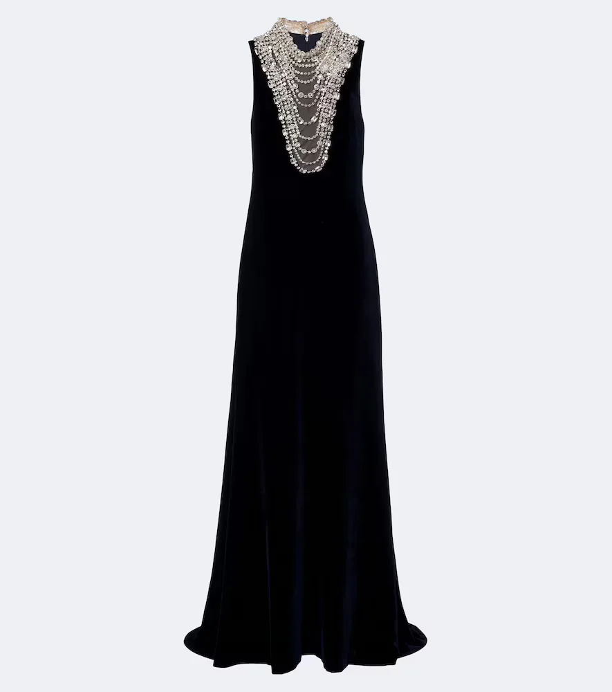 Crystal-Embellished Velvet Gown by Costarellos
