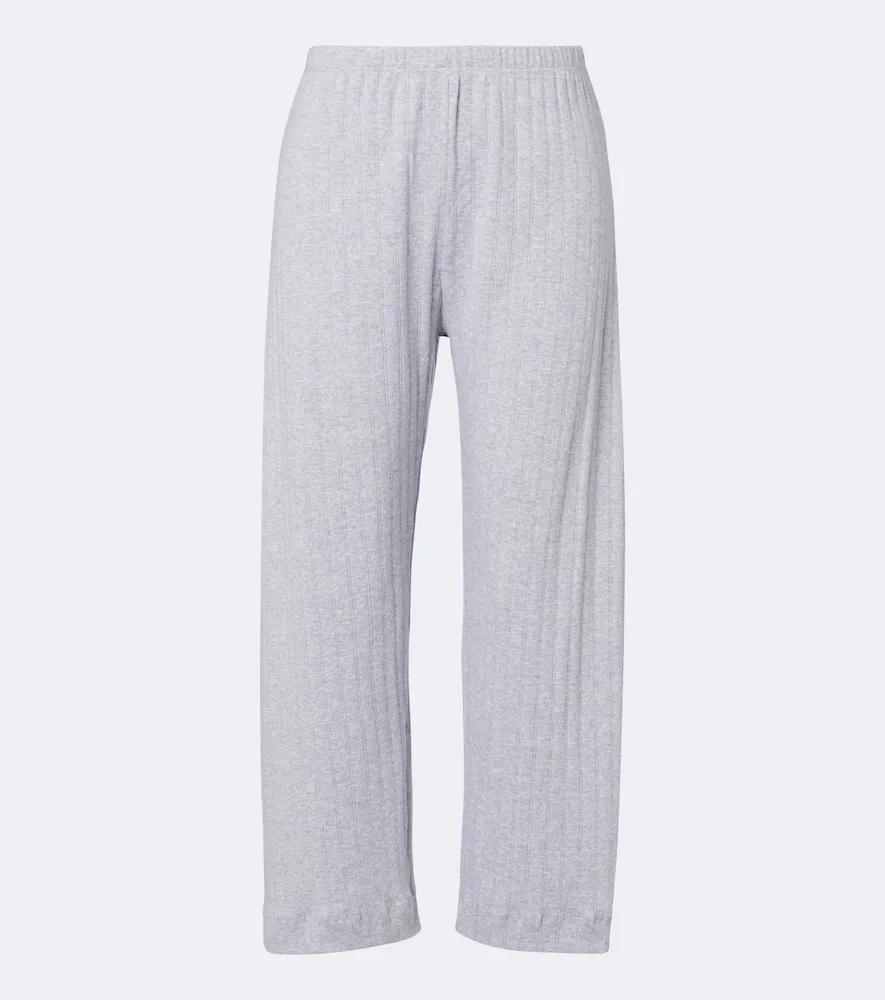 Pointelle Cropped Cotton Wide-Leg Pants by Leset
