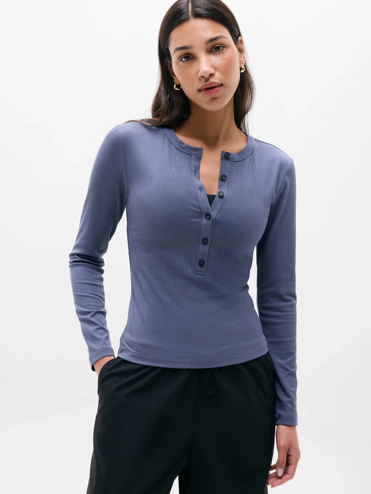 Signature Rib Long Sleeve Henley Top by Athleta