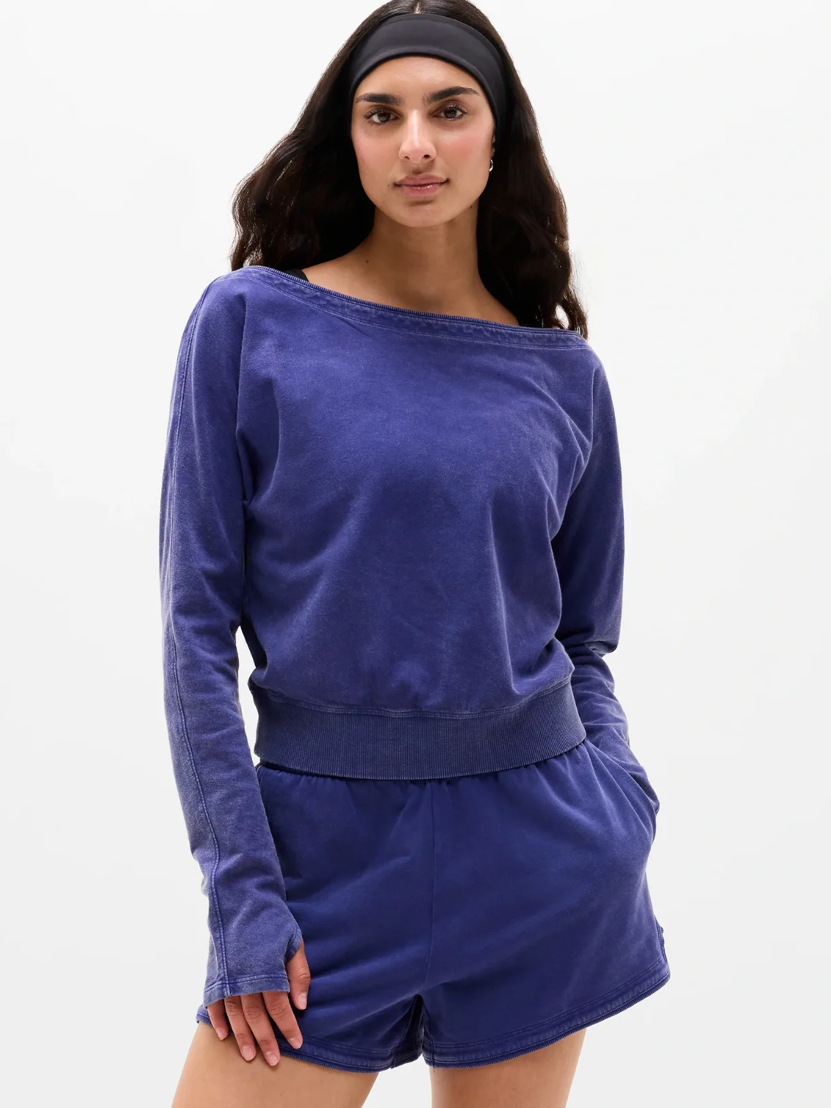 Airy Cotton Terry Snow Wash Boat Neck Sweatshirt by Athleta
