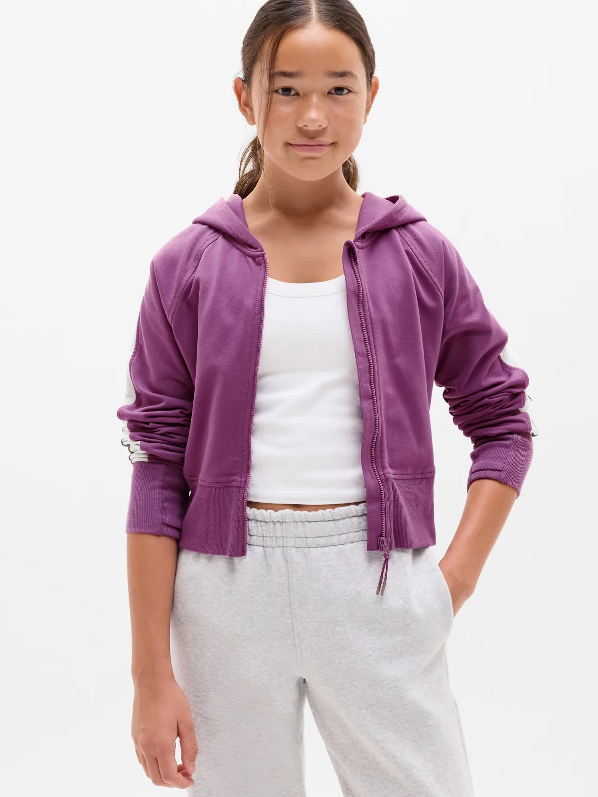 All Day Colorblock Full Zip Shrunken Hoodie by Athleta