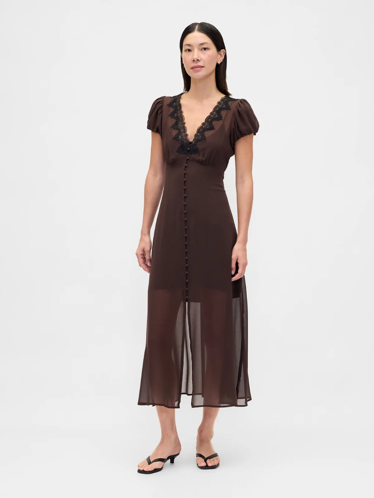 Lace-Trim V-Neck Maxi Dress