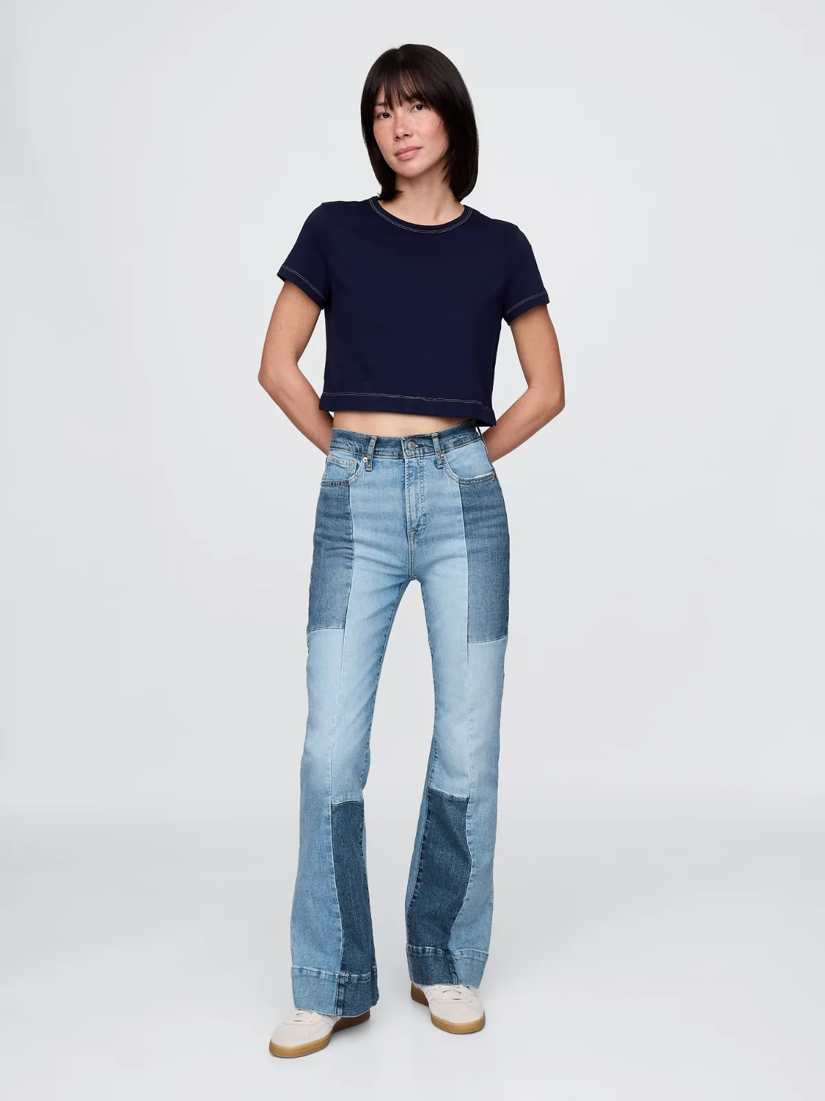 High Rise Patchwork 70s Flare Jeans by Gap