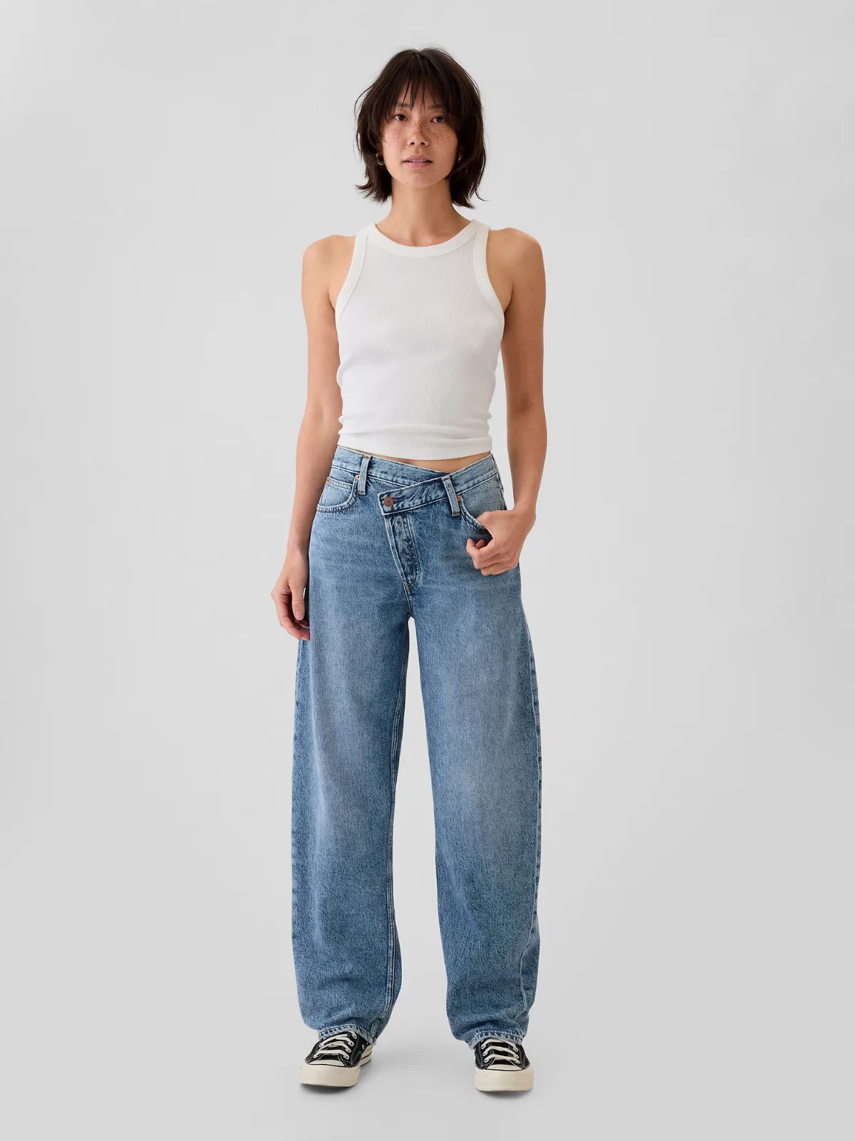 High Rise Crossover Barrel Jeans by Gap