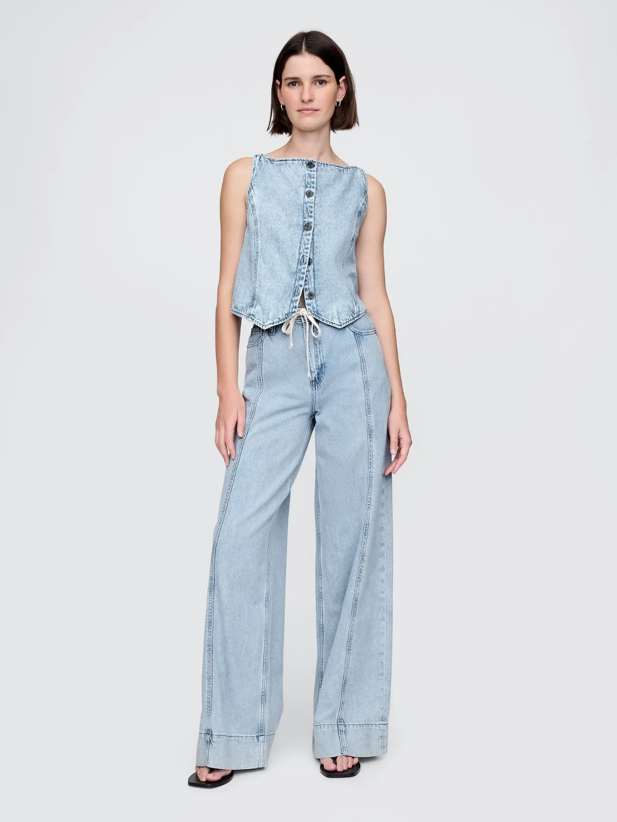 Mid Rise UltraSoft Denim Baggy Trousers by Gap