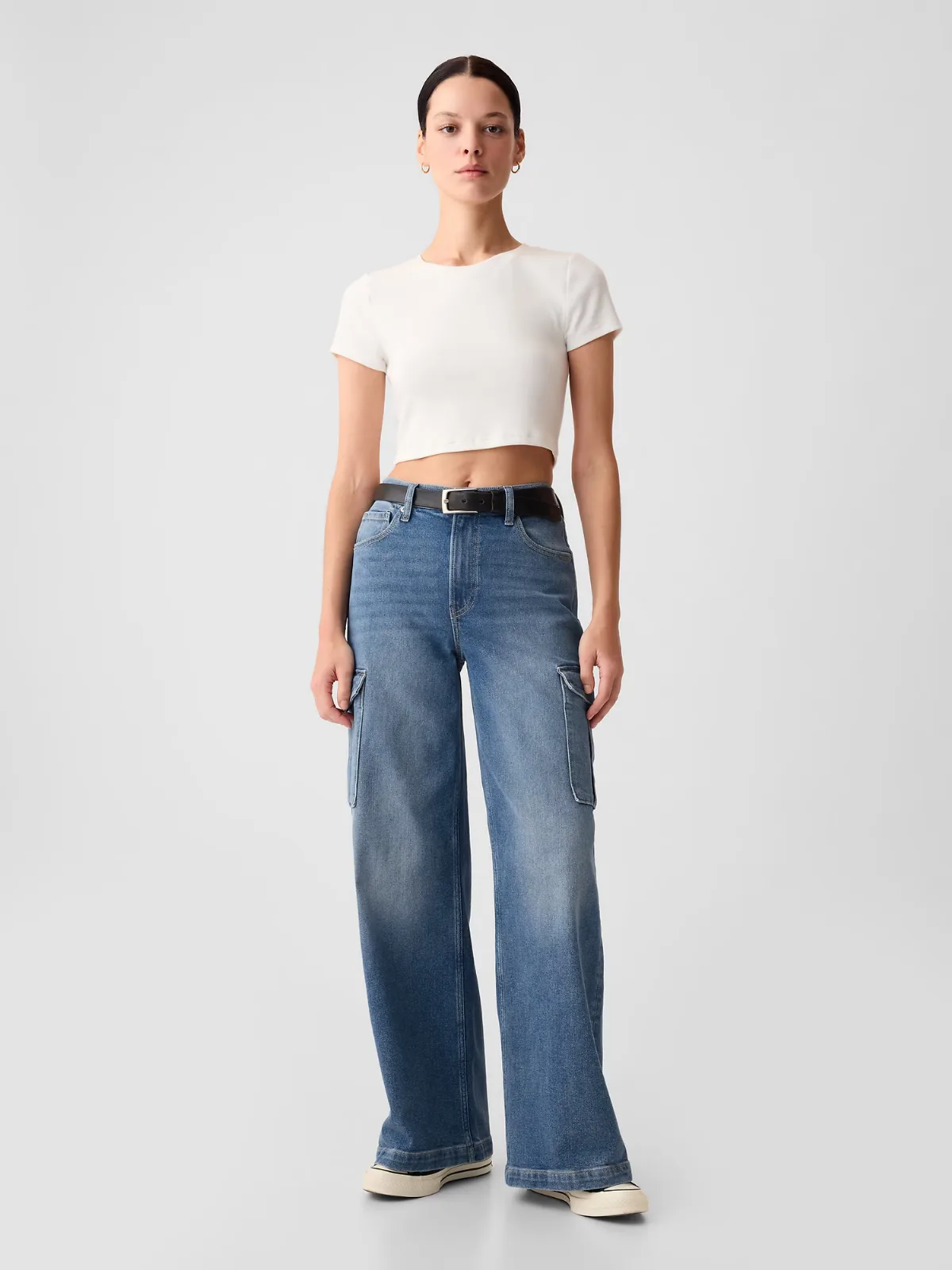 High Rise Stride Wide-Leg Cargo Jeans by Gap