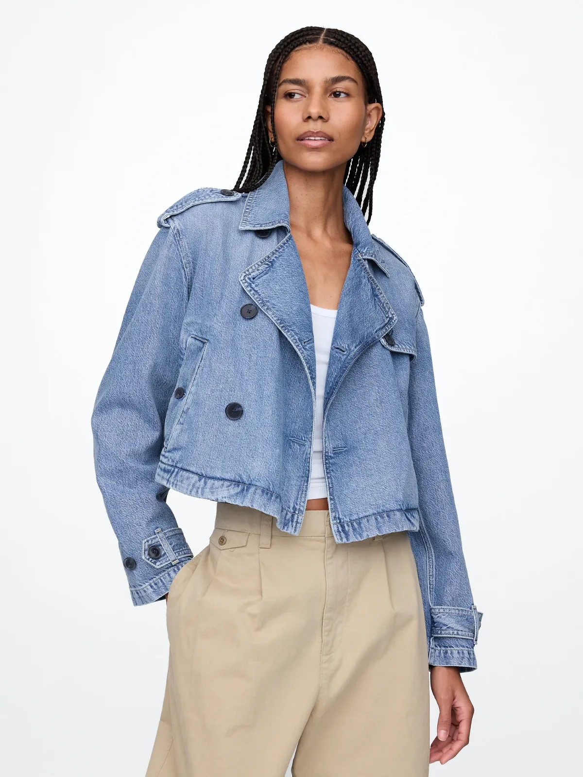 UltraSoft Denim Crop Trench Jacket